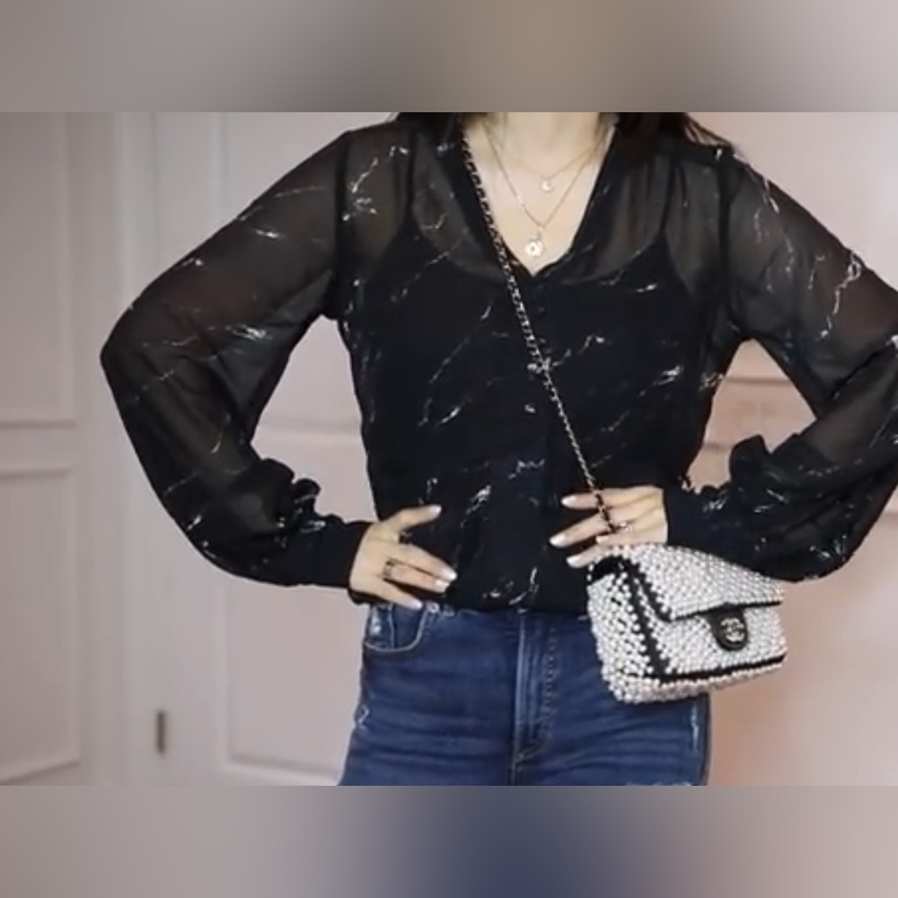 Express brand. Black and white blouse.